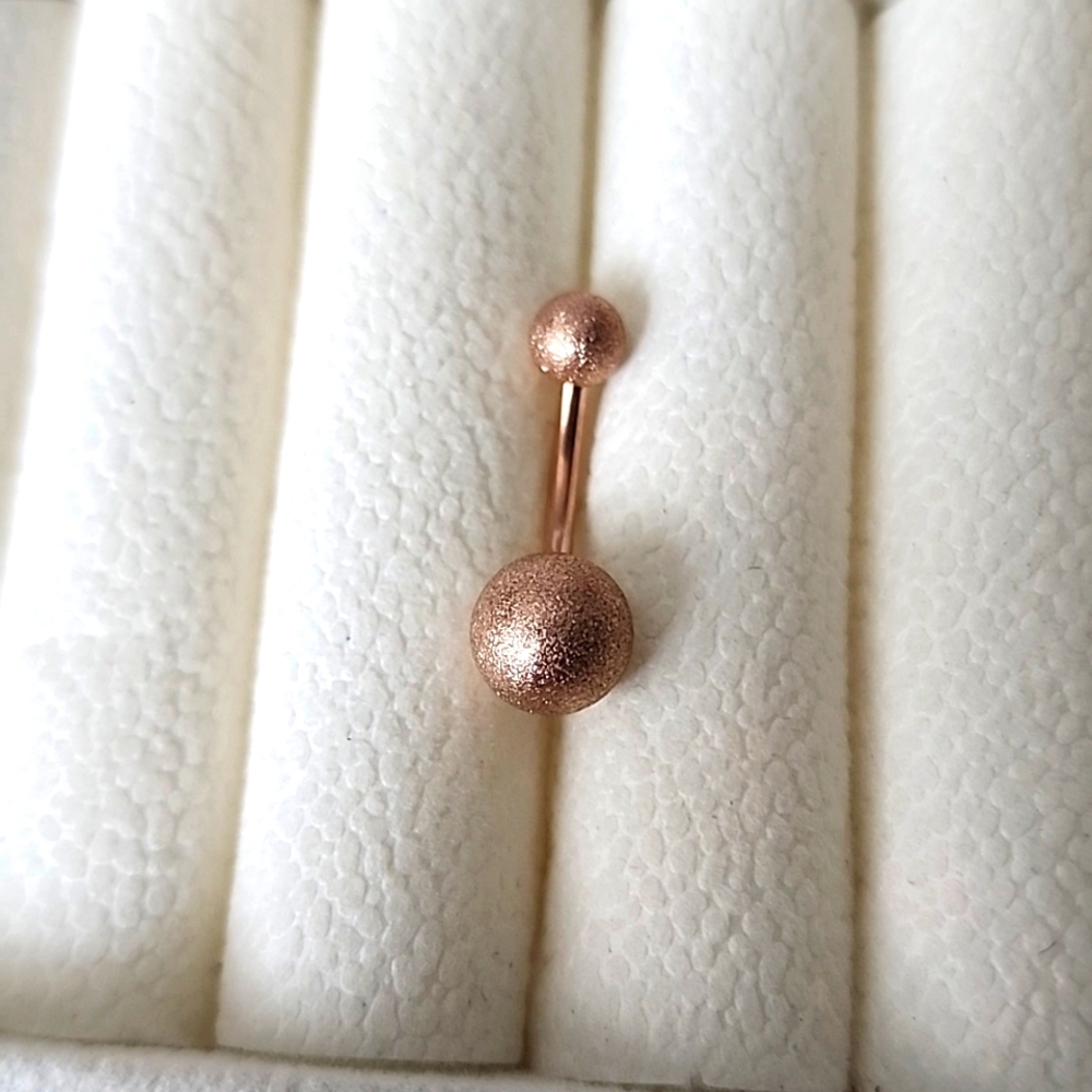 BELLY BUTTON RING STAINLESS STEEL 14G  Disco Ball SPARKLE ROSE  GOLD